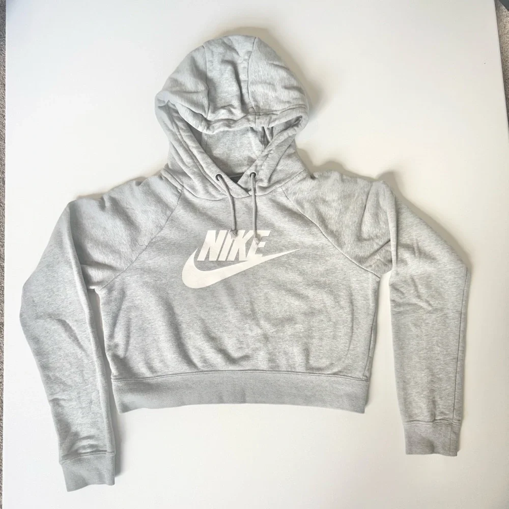 Nike Women's Cropped Grey Hoodie with White Logo Size Small - Picture 7 of 7
